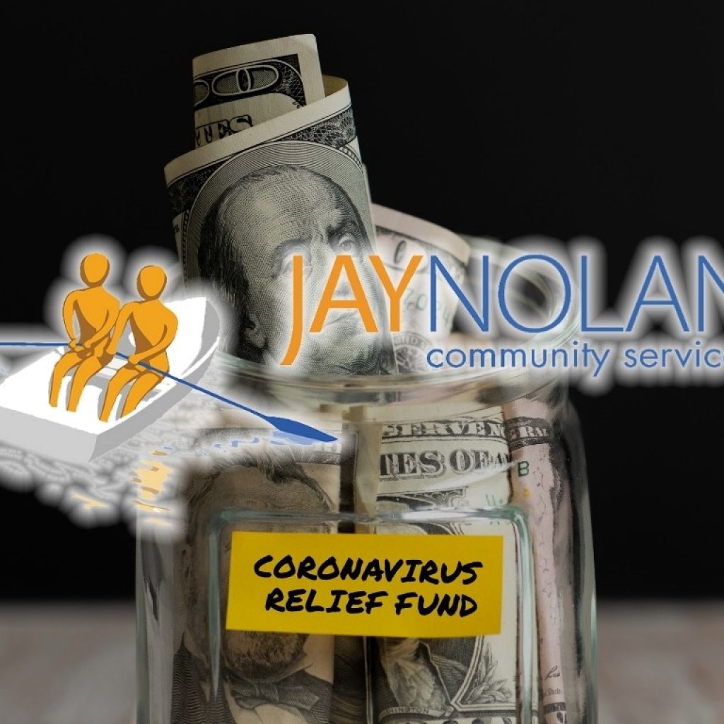 Coronavirus relief money jar with JNCS logo overlaid