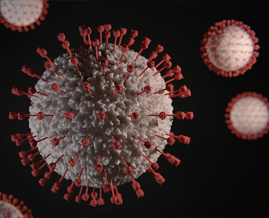 coronavirus particles with a black background