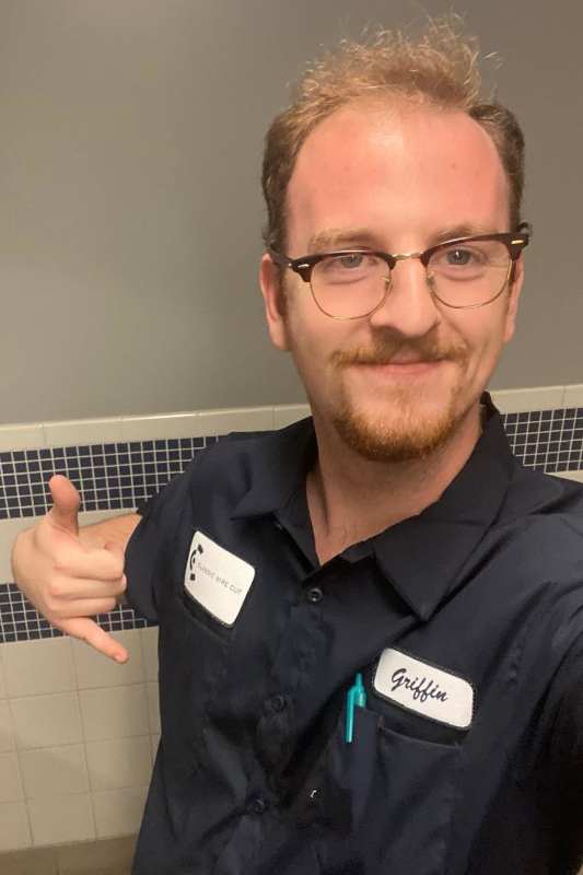 Griffin proudly showing off his new uniform