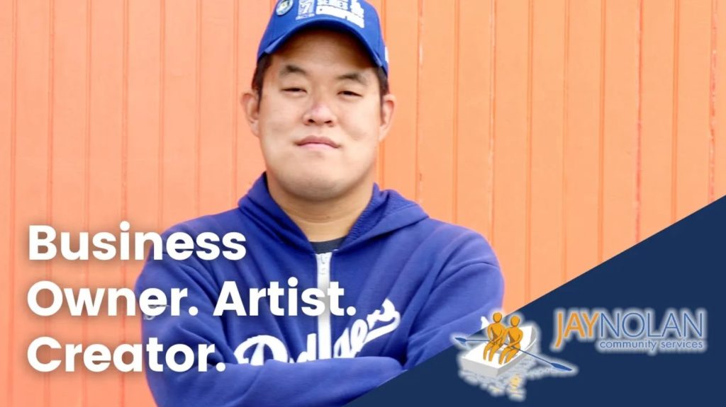 Video Thumbnail featuring a young Asian man in a blue Dodgers hoodie and cap. He has his arms crossed and is smiling. Text reads: "Business Owner. Artist. Creator."