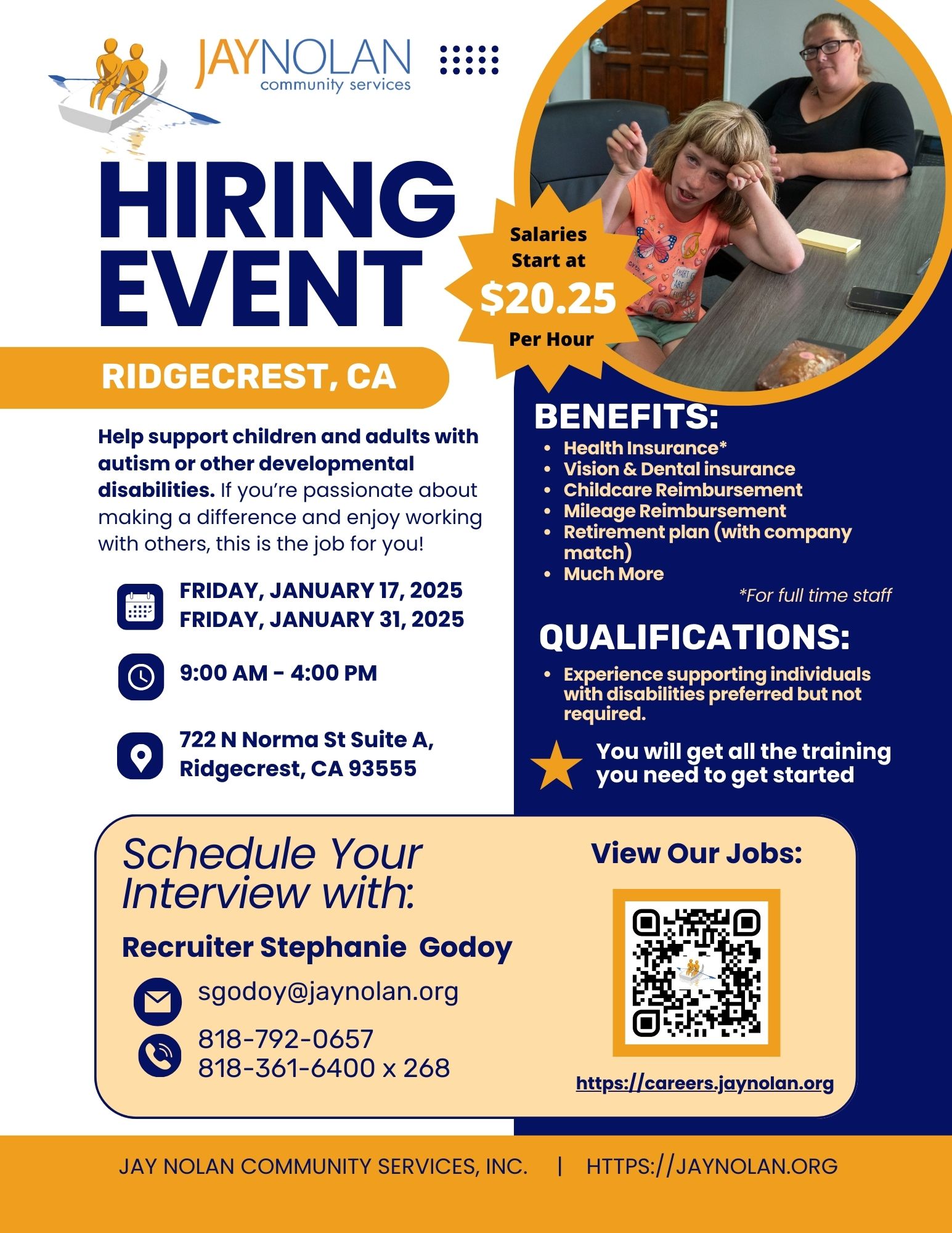 Flyer for two JNCS hiring events in Ridgecrest, CA in January 2025.