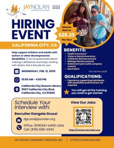 Flyer for the February 2025 Hiring Event in California City, CA hosted by Jay Nolan Community Services