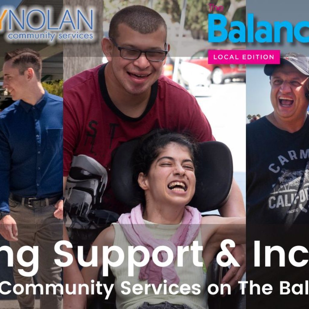 Video thumbnail featuring three scenes of individuals served by Jay Nolan Services and Jay Nolan staff having a great time out in the community. Text reads: "Building Support & Inclusion: Jay Nolan Community Services on The Balancing Act"