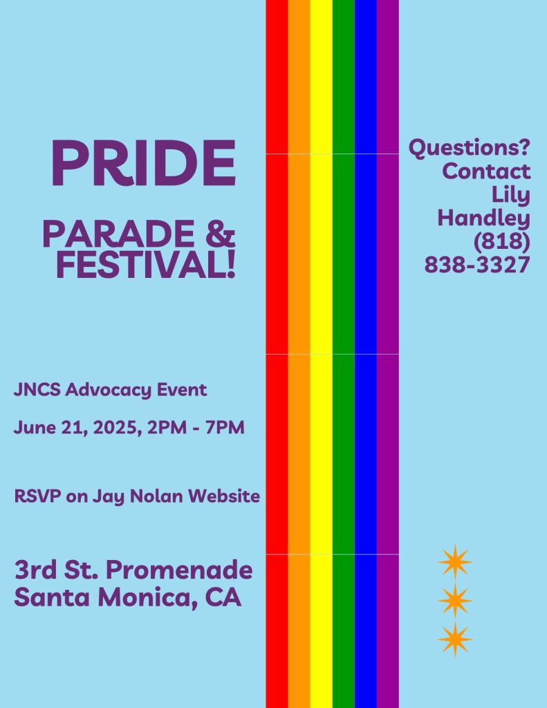 Flyer for the 2025 Pride Month Meet-up for the Jay Nolan Advocacy Group 
