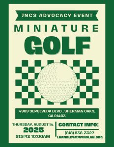 Flyer for the August 2025 Advocacy Group Meet Up for Miniature Golf.