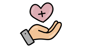 Clip art of a hand holding up a heart with a plus sign in it
