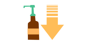 Pumpkin spice latte syrup with an arrow pointing down