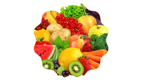 image of a group of whole foods (vegetables and fruits) that contain fiber