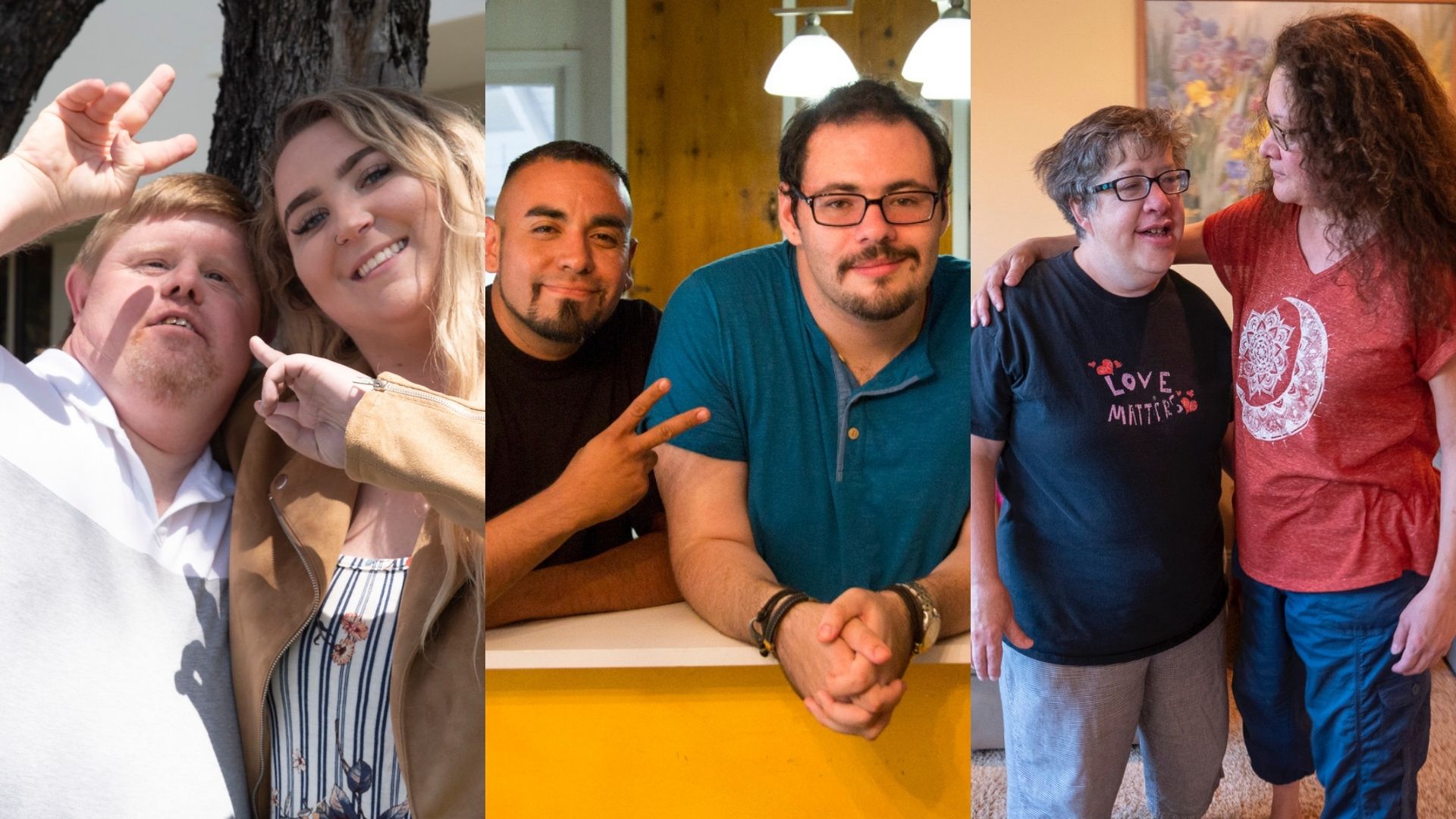 Three images of direct support professionals with the individuals they serve